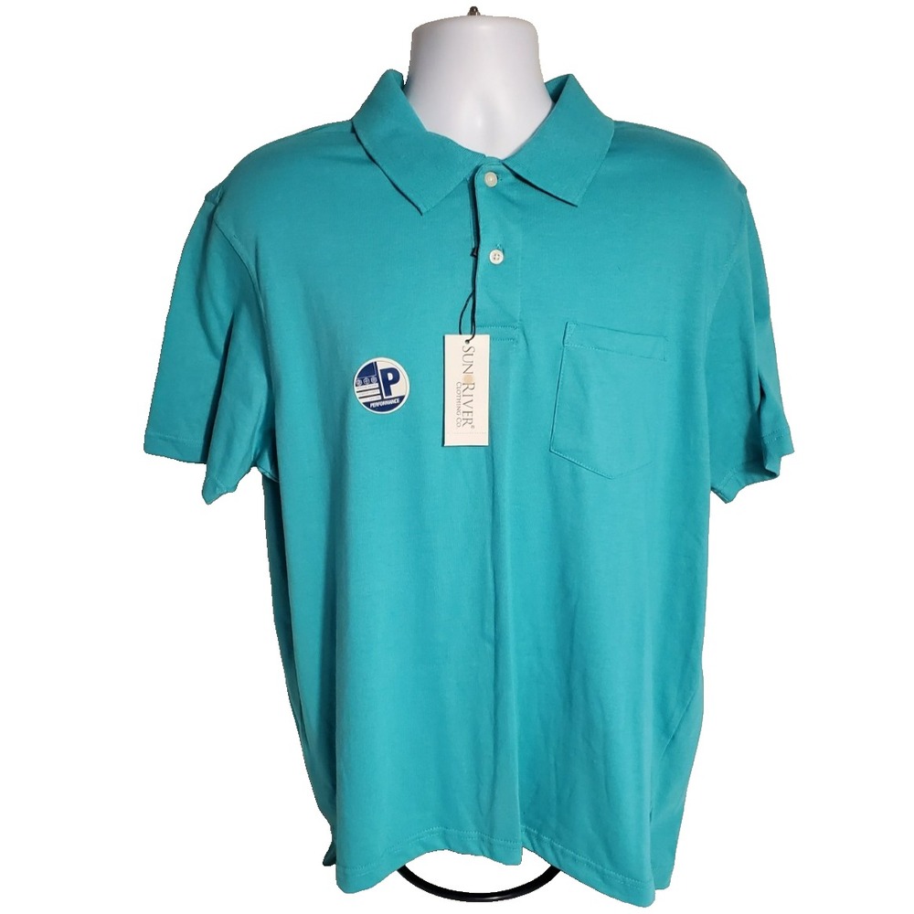 Sun River Clothing Co. Mens Polo Shirt Medium Green/ Blue‎ Short Sleeve NWT